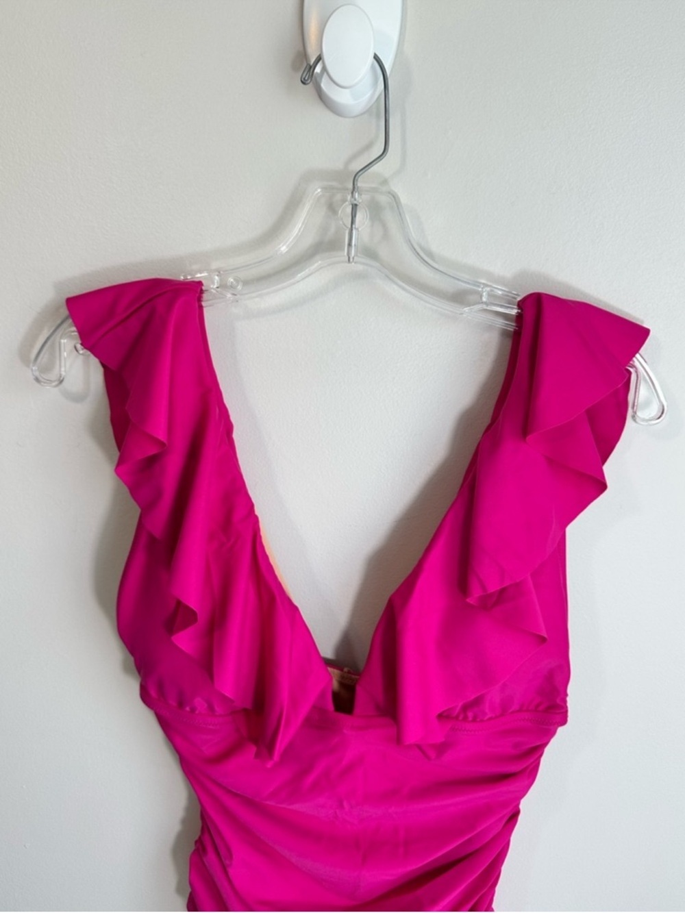 NWT J. Crew V-Neck Ruffle Front One Piece Swimsuit Radiant Fuchsia Size 12 - Picture 3 of 16